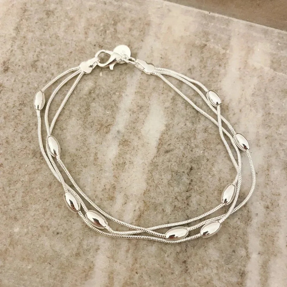 925 Sterling Silver Multi Layer Bead Bracelet Dainty Minimalist Bracelet - Picture 2 of 4